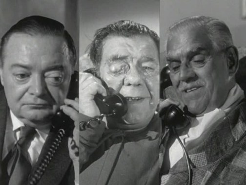 Chaney (center) on the phone with horror legends Lorre and Karloff in an episode of Route 66