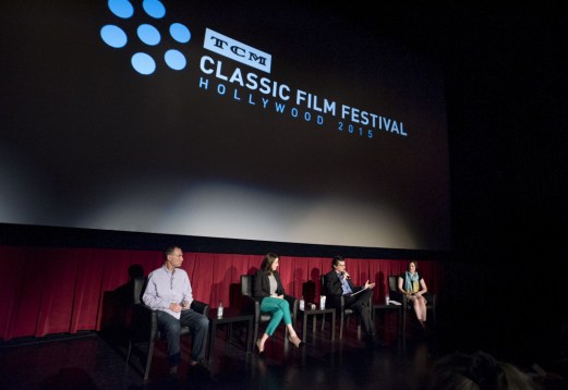 Charlie Tabesh, SVP of Programming of TCM, Jennifer Dorian, General Manager of TCM, Ben Mankiewicz, TCM Host, and Genevieve McGillicuddy, Managing Director, on Wednesday during the press conference at the 2015 TCM Classic Film Festival In Hollywood, California. 3/25/15 PH: Edward T. PioRoda Photographer: Edward T. PioRoda TM & © 2015 Turner Classic Movies.