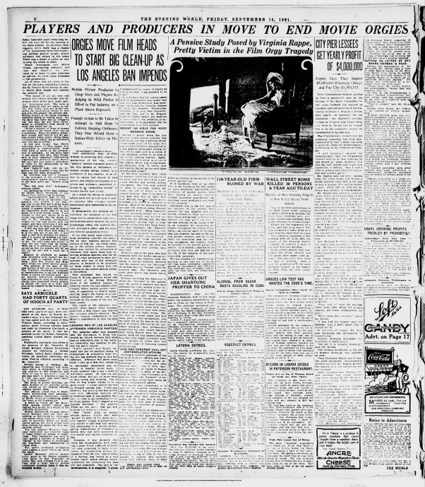 Newspaper coverage of “movie orgies” in 1921 were commonplace 